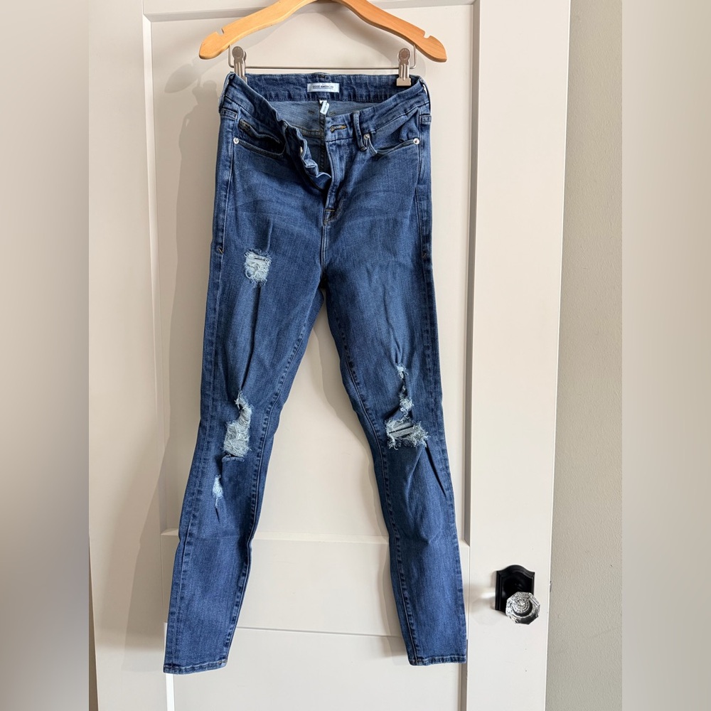 Good American Blue Distressed Skinny Jeans